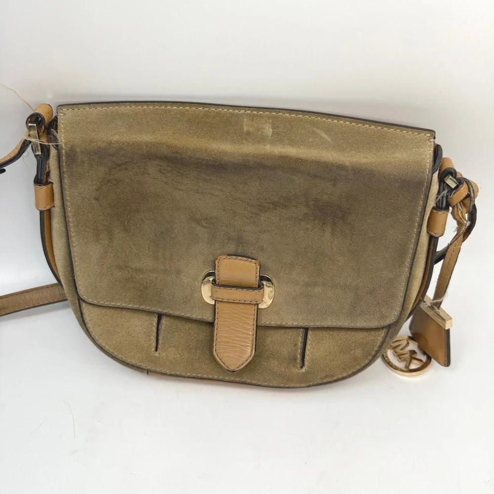 Michael Kors Romy Saddle Crossbody Bag Tan Brown Brass Designer Western‎ Boho